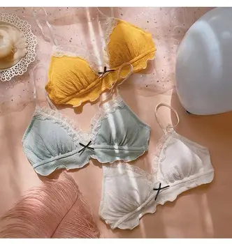 

New Lady Cotton Comfortable Young Girls Intimates Small Bras With Pad Wireless Bralette Panties Set Underwear Lingerie Suits