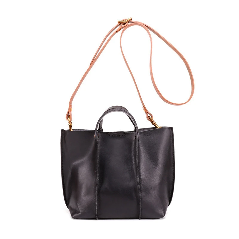 

Vegetable Tanned Leather Design Handmade Retro Trend Girl Literary Handbag Luxury Real Leather Small Tote Shoulder Bag for Women