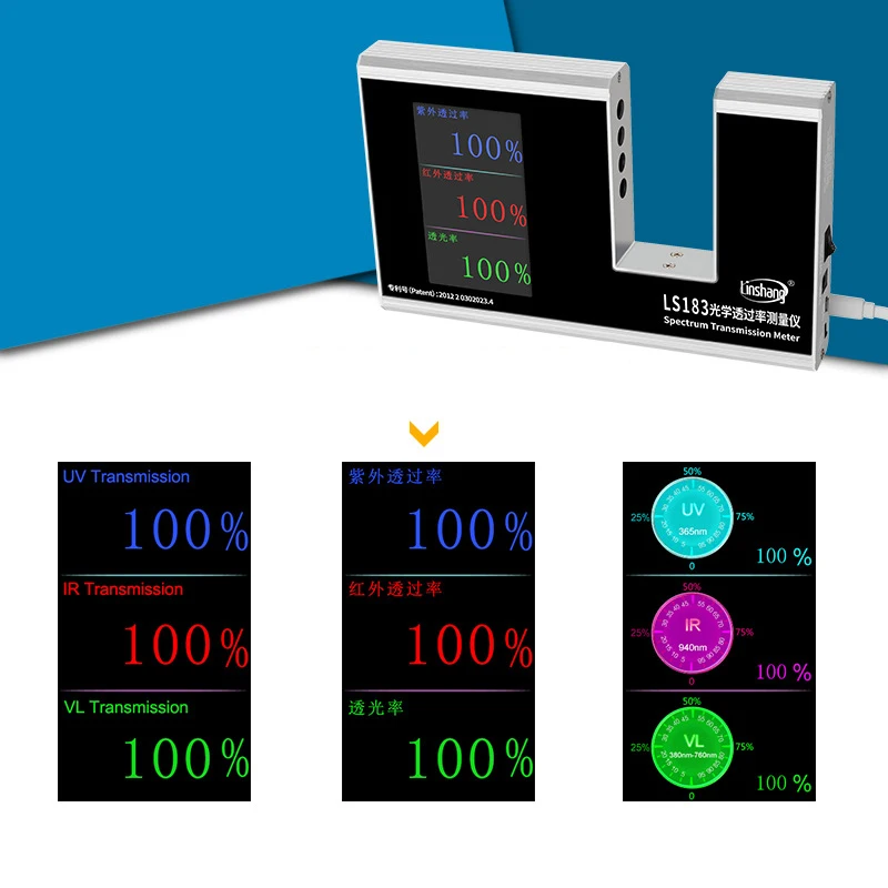 Linshang LS183 спектральный трансмиссионный измеритель УФ ИК трансмиссионный измеритель тестовая пленка стеклянный оконный оттенок с 940 IR 365 UV 380-760Nm VL