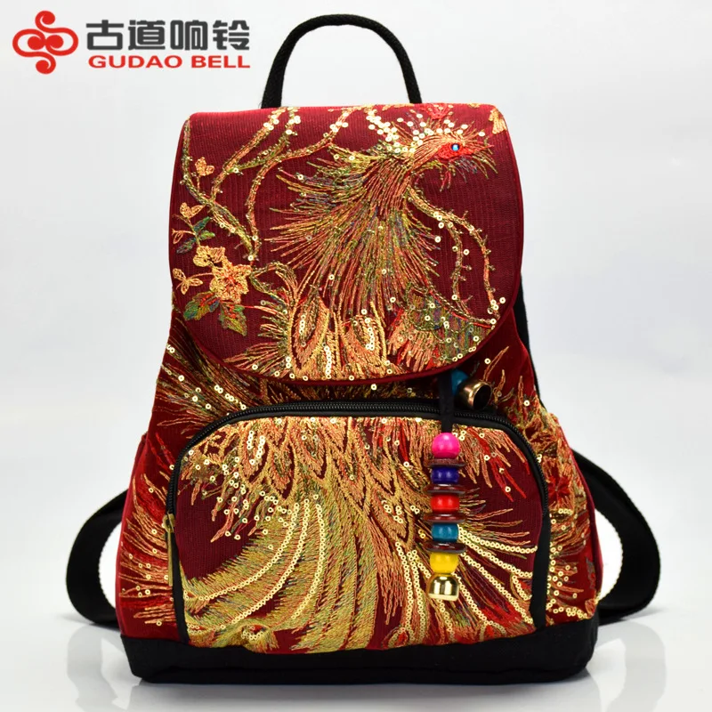 Стильный рюкзак с вышивкой в этническом стиле, женская сумка с вышивкой павлина, большой объем