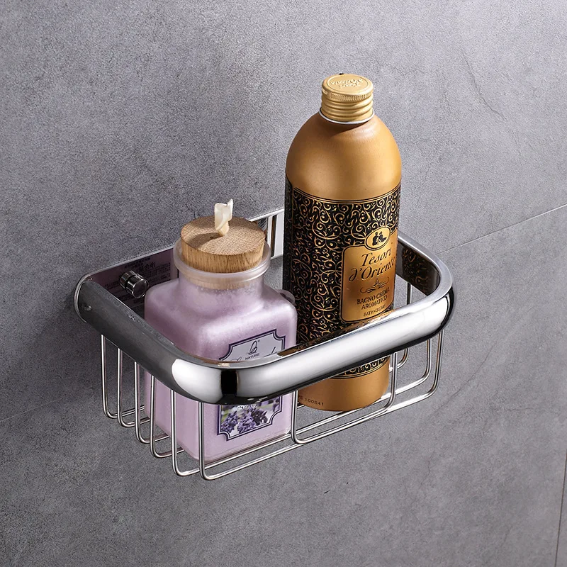 Ceny Bez śruby nowoczesne kosze prysznicowe ze stali nierdzewnej 304 Chrome łazienka półeczki na drobiazgi uchwyt ścienny na papier toaletowy akcesoria łazienkowe