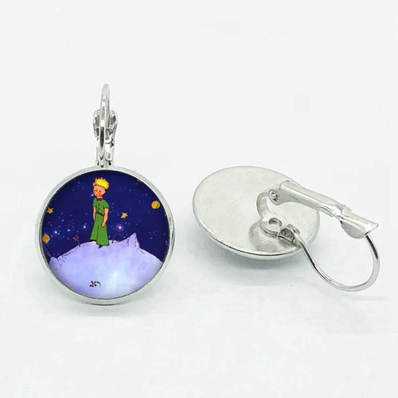 Cartoon Cute Little Prince Earrings Round Glass Silver Ladies Accessories Girls Gifts | Украшения и аксессуары