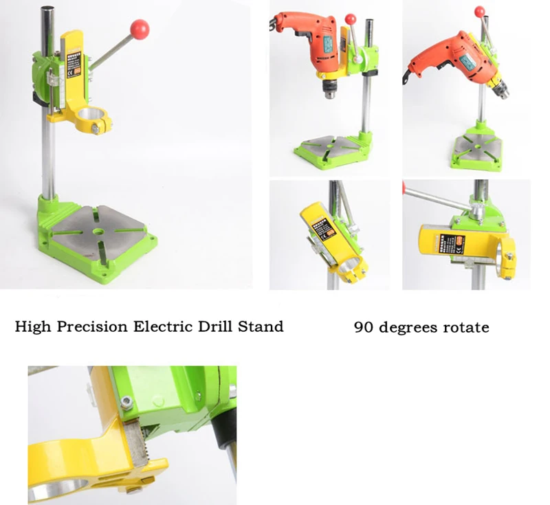 Электрическая дрель пресс стенд стол для сверл верстак зажим для бурения цанги 35 43 мм 0 90 градусов зеленый желтый