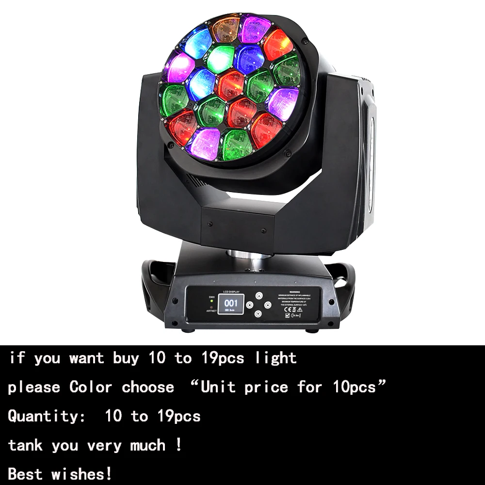 Unit price for 10pcs Лира луч led движущаяся голова большой пчелиные глаза высокий яркий 19x15 Вт rgbw quad 4в1 dmx мыть сценическое освещение для dj - Цвет: Unit price for 10pcs