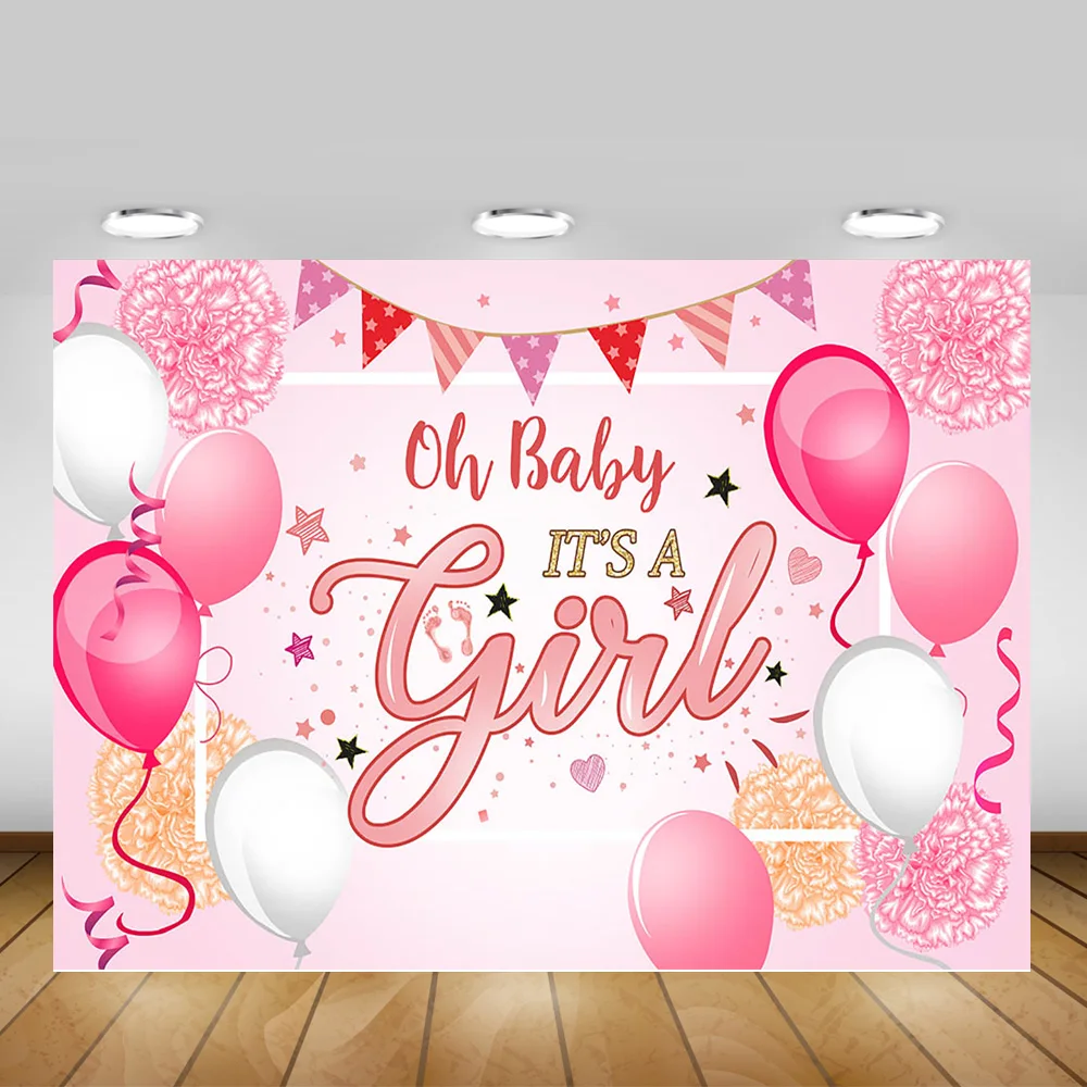 Girl Baby Shower Party Photography Backdrop for Photo Studio Pink Newborn Birthday Background Balloons Photoshoot | Электроника