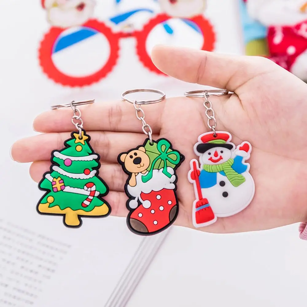 

1PCS Hot Christmas Keychain PVC Santa Claus/Tree/Socks/Snowman Keychains Cute Funny Cartoon Christmas Key Rings Christmas Gifts
