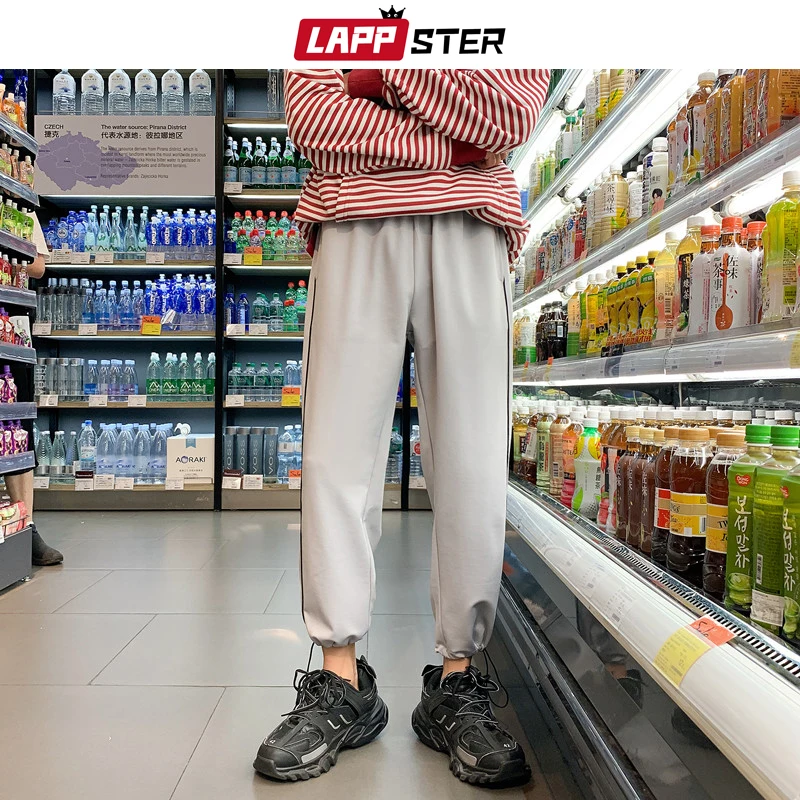 LAPPSTER мужская Японская уличная одежда штаны для бега осенние мужские винтажные полосатые спортивные штаны Harajuku черные серые шаровары
