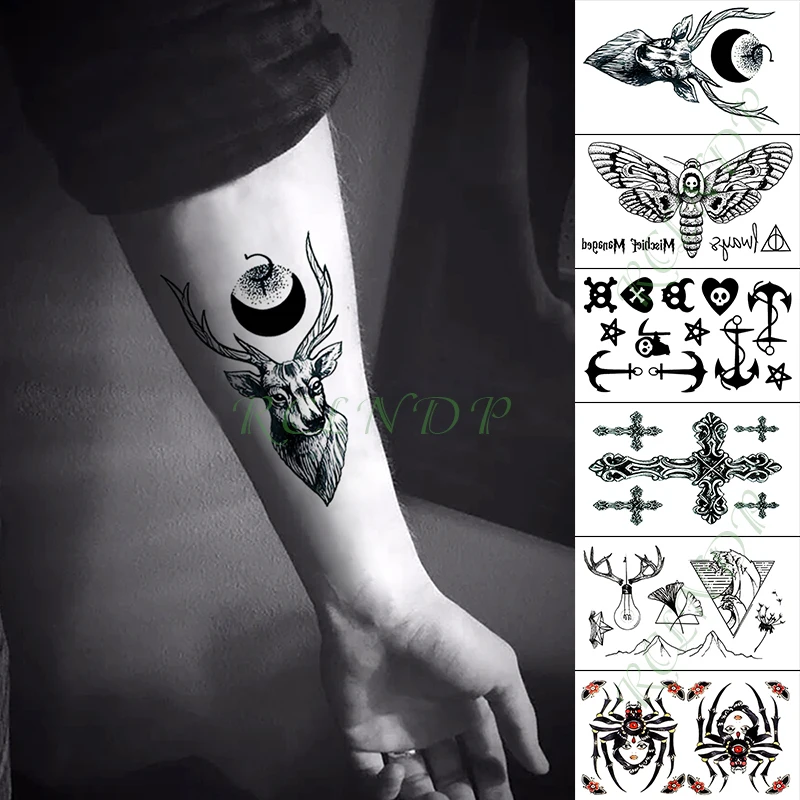 

Waterproof Temporary Tattoo Sticker Deer Moon on Head Bee Animal Fake Tatto Hand Arm Foot Flash Tatoo for Kid Girl Men Women