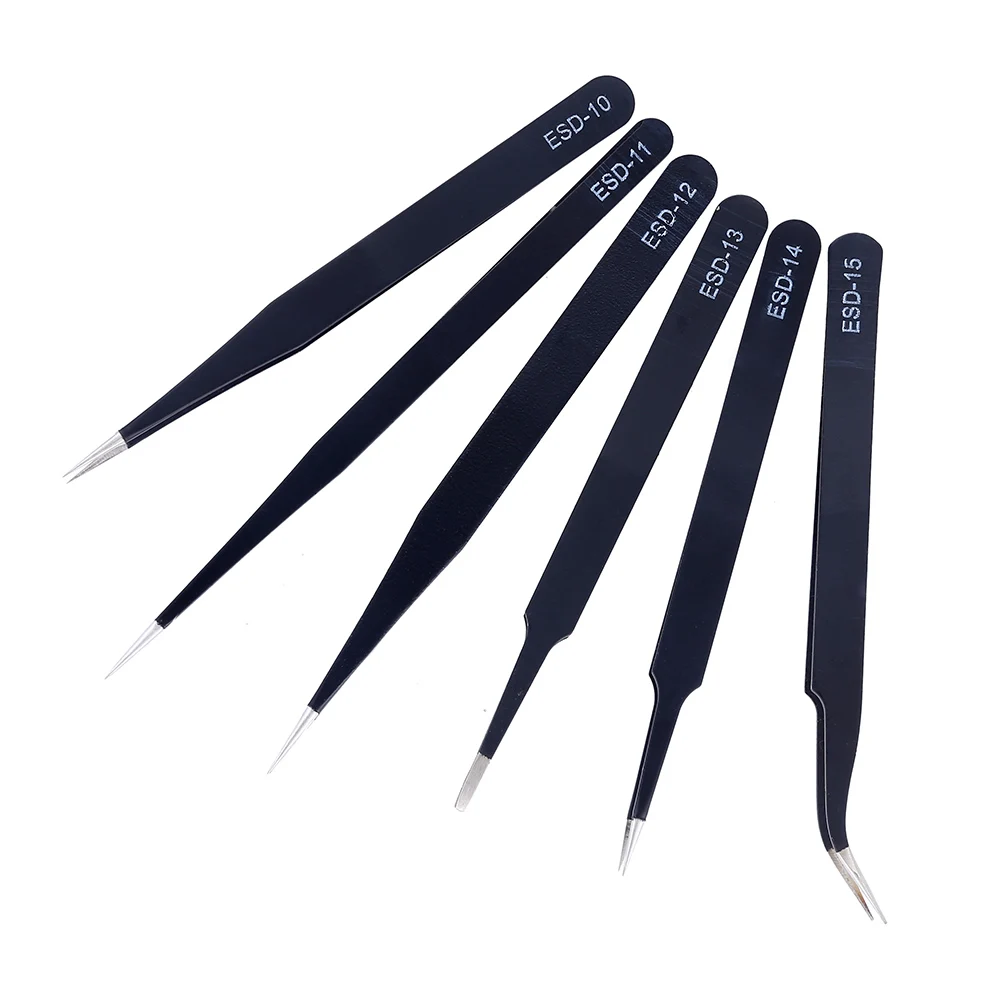 

Stainless Steel Tweezers 6PCS Anti-static ESD Maintenance Tools Industrial Precision Curved Straight Tweezers Repair Tools 2019