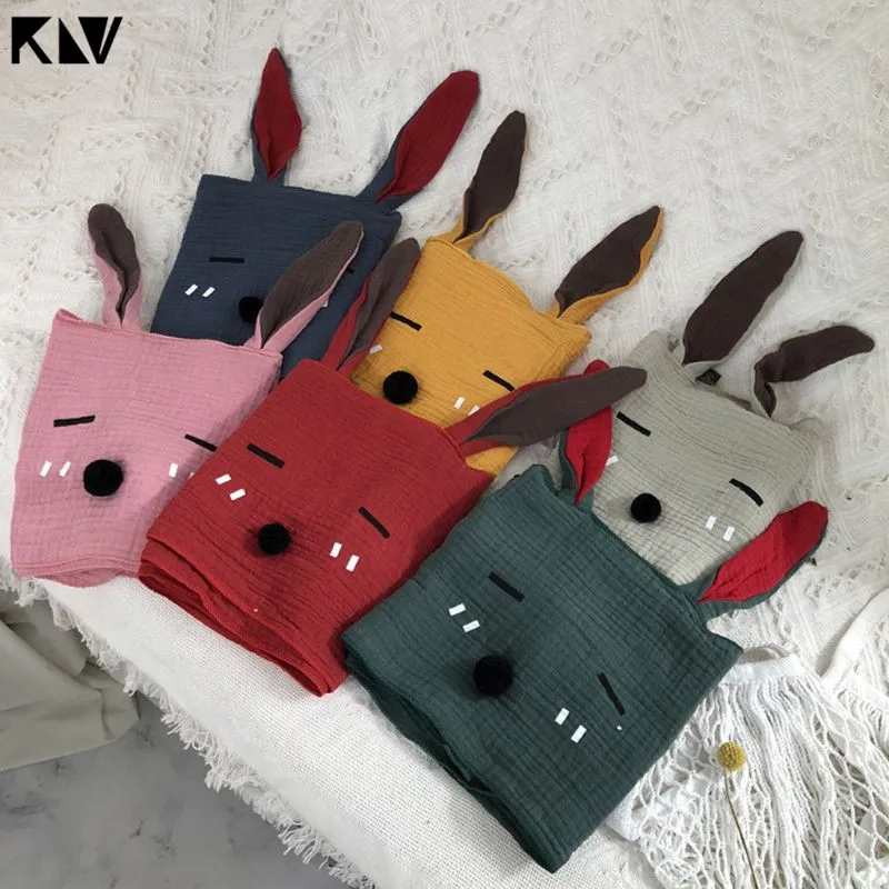 KLV/мягкий детский хлопковый льняной зимний теплый детский шарф с длинными ушками кролика для маленьких девочек воротник-шаль шейный платок