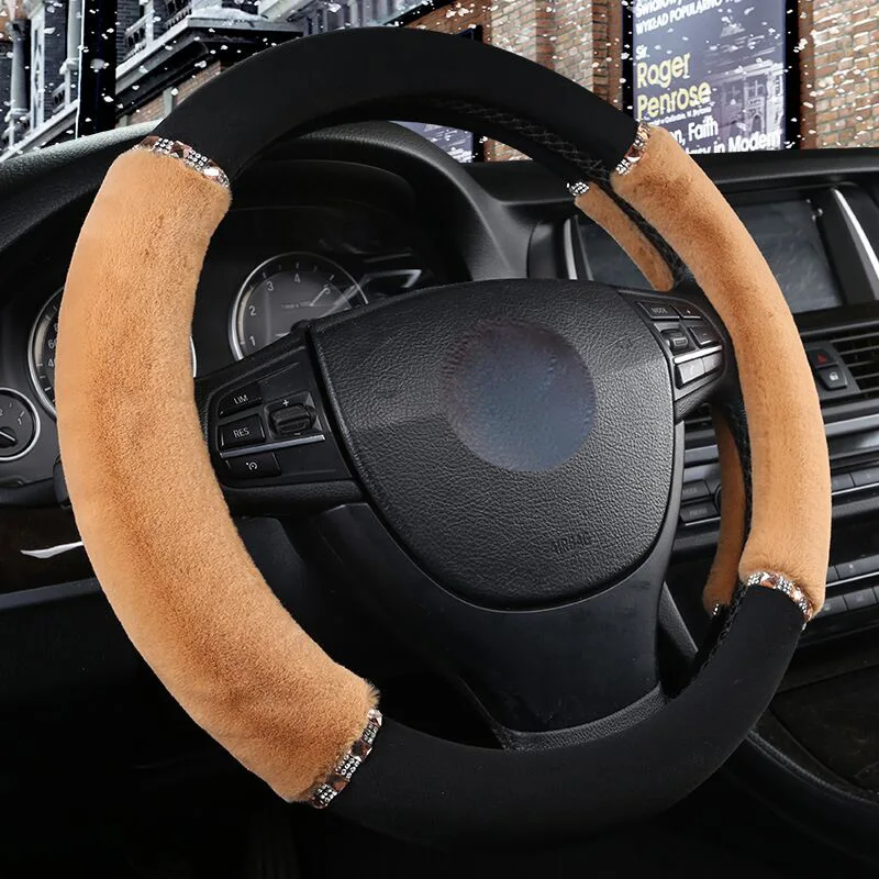 DUKEAUTO шерсть плюшевая оплетка посуда тепло милый чехол рулевого колеса автомобиля 38*8,2 см для lada kia hyundai golf - Название цвета: Цвет: желтый