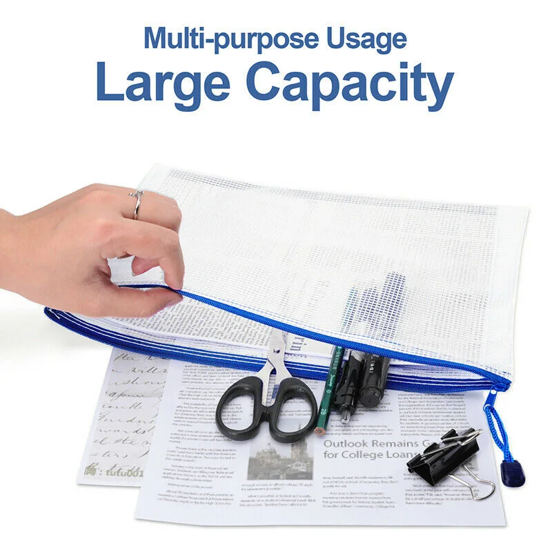 12pcs Files Zipper Bag Waterproof Pencil Mesh Pouch Holder for Documents Cosmetic VH99