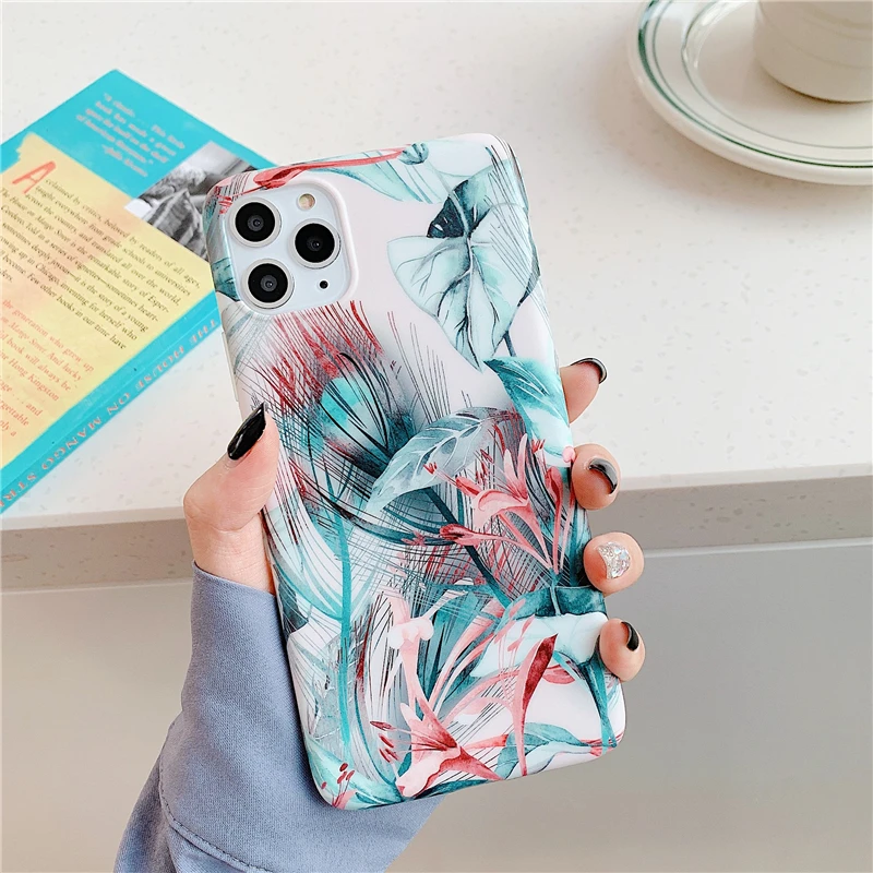 Элегантные цветы чехол для телефона для Iphone 11 Pro Max X Xr XsMax 7 8 плюс цветной блестязий, мягкий IMD; гладкий силиконовый чехол на заднюю панель