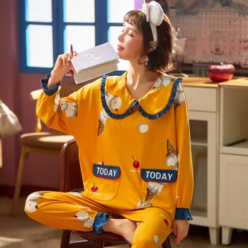 

Autumn New Cotton Sleepwear Cartoons Women's Pyjamas Set Girls Pajamas winter Women Pijamas mujer Set Leisure Nightwear Homewear