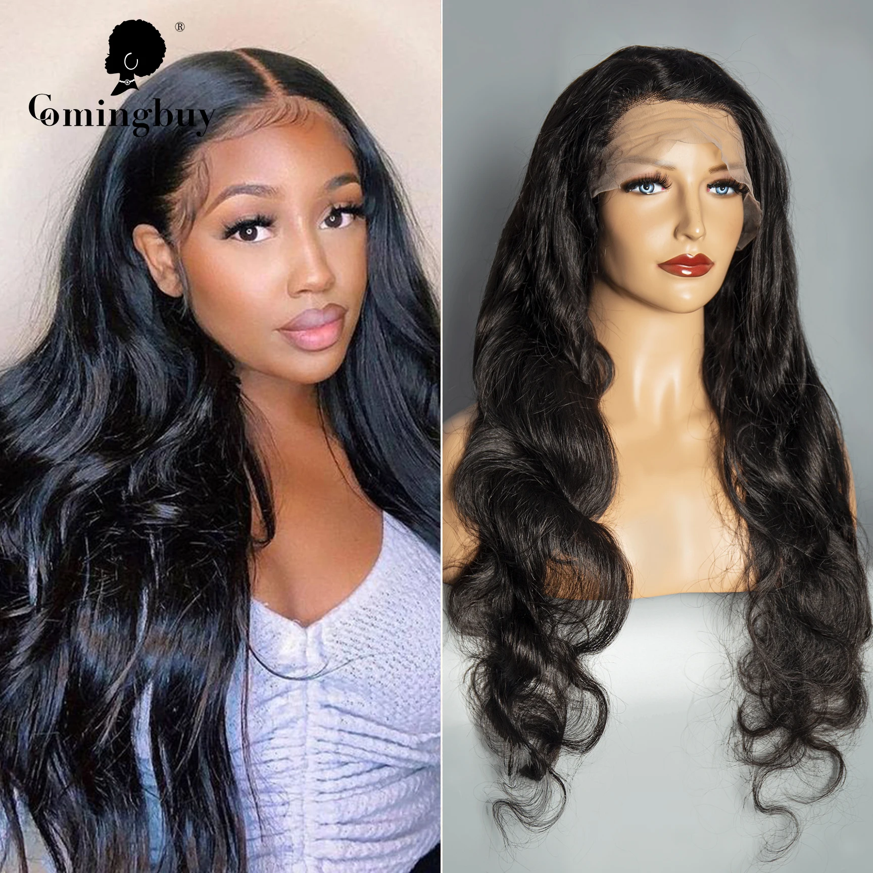 Comingbuy бразильские волнистые 13x 4 кружевные передние парики 100% человеческие волосы