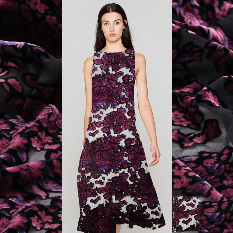 Красное вино цветы выгоревшие шелковые бархатные ткани для платья tissu bazin riche getzner Африканский telas por metro stoffen tissus tecidos