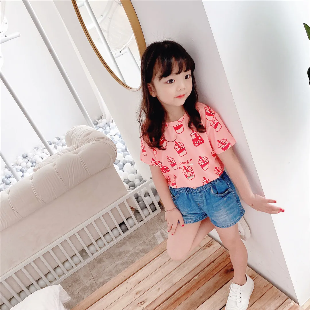 Camiseta de Manga Curta de Algodão Puro da Bebida do Suco de Laranja do Chá do Leite dos Produtos Novos do Verão do Vestuário dos Meninos e das Meninas de Tonytaobaby Produtos dos 40 High Quality Mamãe e Bebê