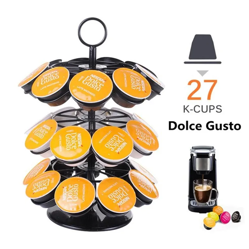 

2020 Band Coffee Pod Holder 360 Degree Rotating Rack Coffee Capsule Storage Organizer for 27pcs Dolce Gusto or K-Cups Capsule