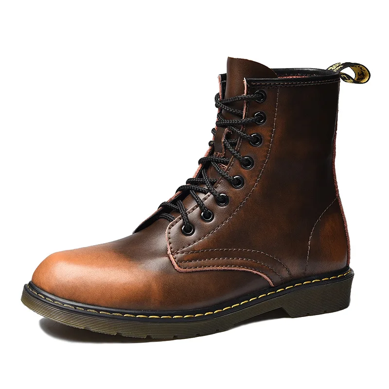 

Autumn And Winter MEN'S Shoes Leather Boot Hight-top Lace-up Colored Leather Surface Brushed And Thick Warm Cotton Boots Outdoor