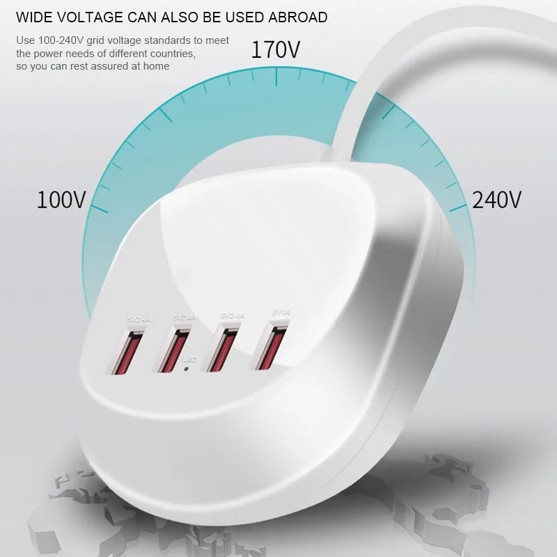 

UK US AU EU Plug USB Charger Strip Smart Electrical Socket Extension Power Strip 2.4A 4 USB Universal Charger Adapter