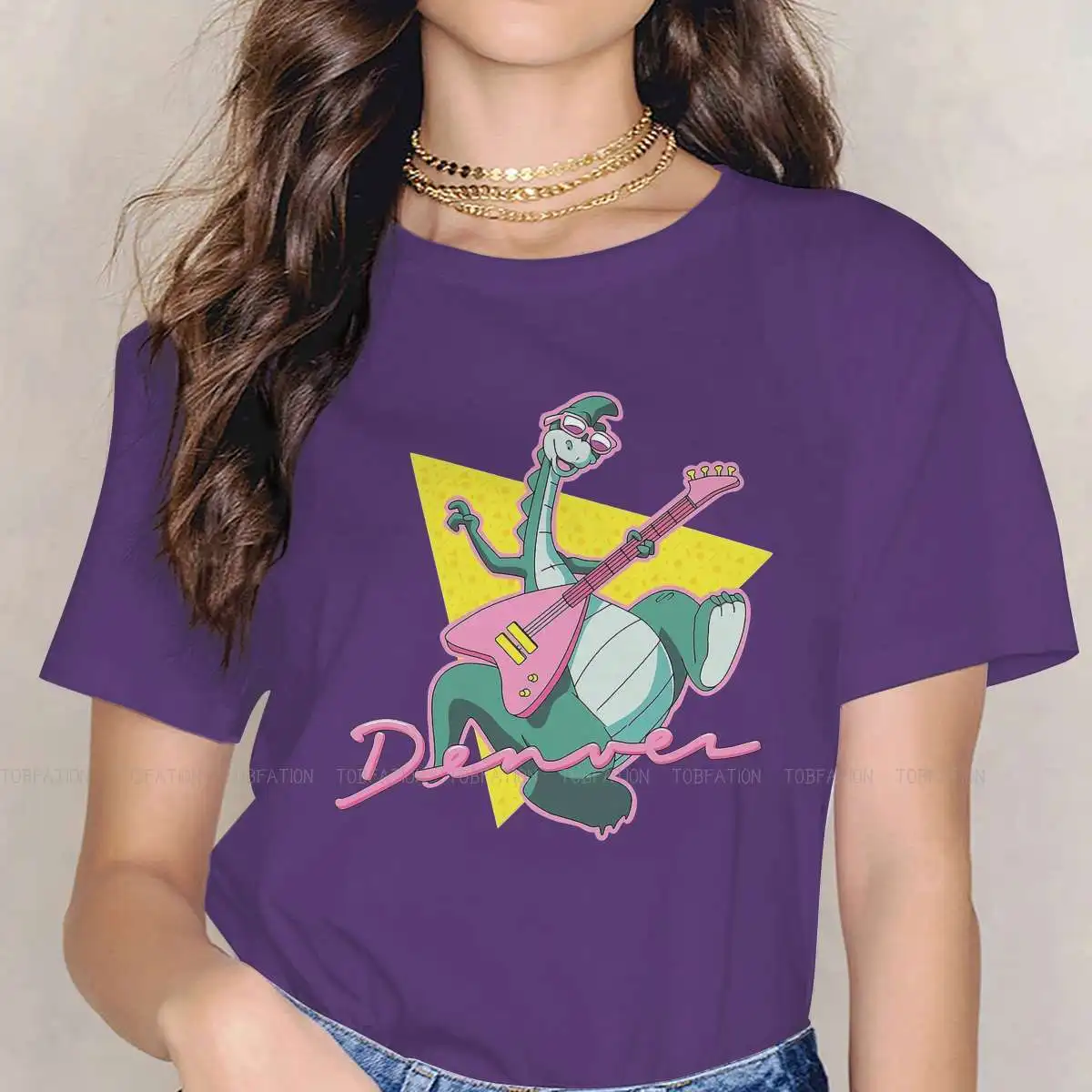 thumbnail image 1 of Camiseta de cuello redondo con diseño de Denver, el último dinosaurio, Jeremy, dibujos animados, clásica, de tela, para mujer, nuevo diseño, de gran tamaño, 1 of 5