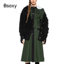 Военная Униформа Армейский зеленый платье пальто High-end класса люкс элегантный Для женщин кружевное платье с воротником с бортами Однобортный Удлиненные Пальто из шерсти и синтетического волокна