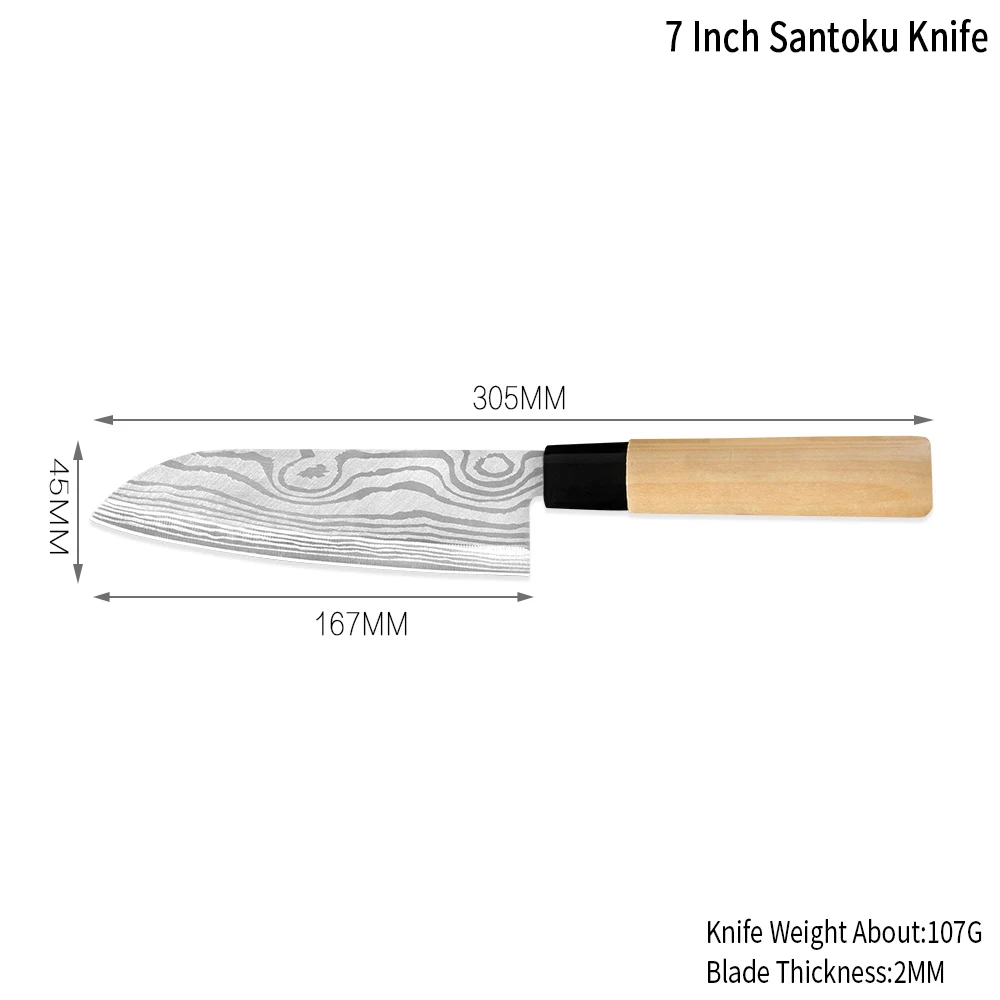 XYj кухонный нож 7 дюймов Santoku разделочные ножи 9 дюймов нож сашими с деревянной ручкой для нарезки японский нож шеф-повара - Цвет: 7 inch Santoku