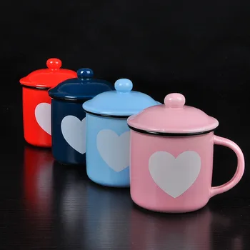 

Cup ceramic mug with lid, creative love couple cup, office water cup and teapot imitation enamel cup