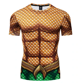 

DC Superhero Aquaman Cosplay Compression Premium Print Costume short T-shirt Quick-Drying Tight Tops