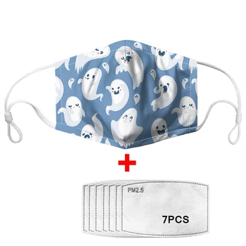 

Cute Ghost Pattern Unisex Face Mask Anti-Dust Mouth Facial Masks for Children Washable Dust PM2.5 Replaceable Filter Paper 7PCS