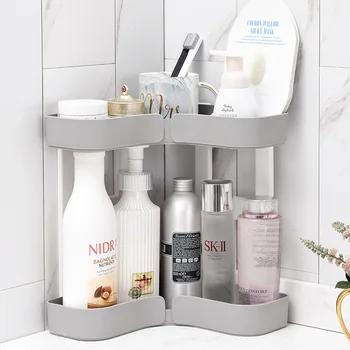 

2 Layers Bathroom Desktop Corner Organizer Plastic Rack Shampoo Storage Shelf Kitchen Spices Stand Seasoning Holder Kitchen Tool