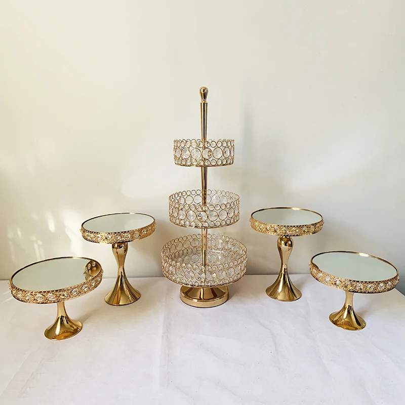 Rectangular Mirror-Top Cake Stand Risers Dessert Tray Set(Gold) 3 tiers cupcake stand - Цвет: 5pcs in set