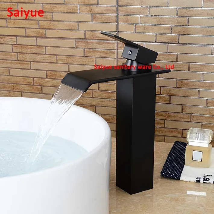 Латунный Каскадный Круглый шар оптом задний смеситель для раковины, Черный кран, установленный на одностороннем вращающемся кронштейне