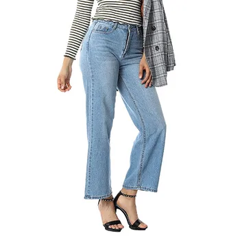 

2020 Newest Hot Women Fashion Button Womens Hight Waisted Tie Pants Pocket Denim StraightJeans Stretch Length Jeans джинсы