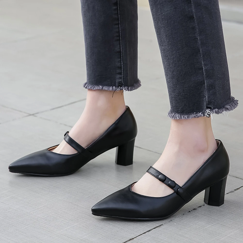 

Sarairis 2020 New Fashion High Heels Mary Janes Pumps Woman Shoes Square Heels Pointed Toe Elegant Shoes Women Pumps Female