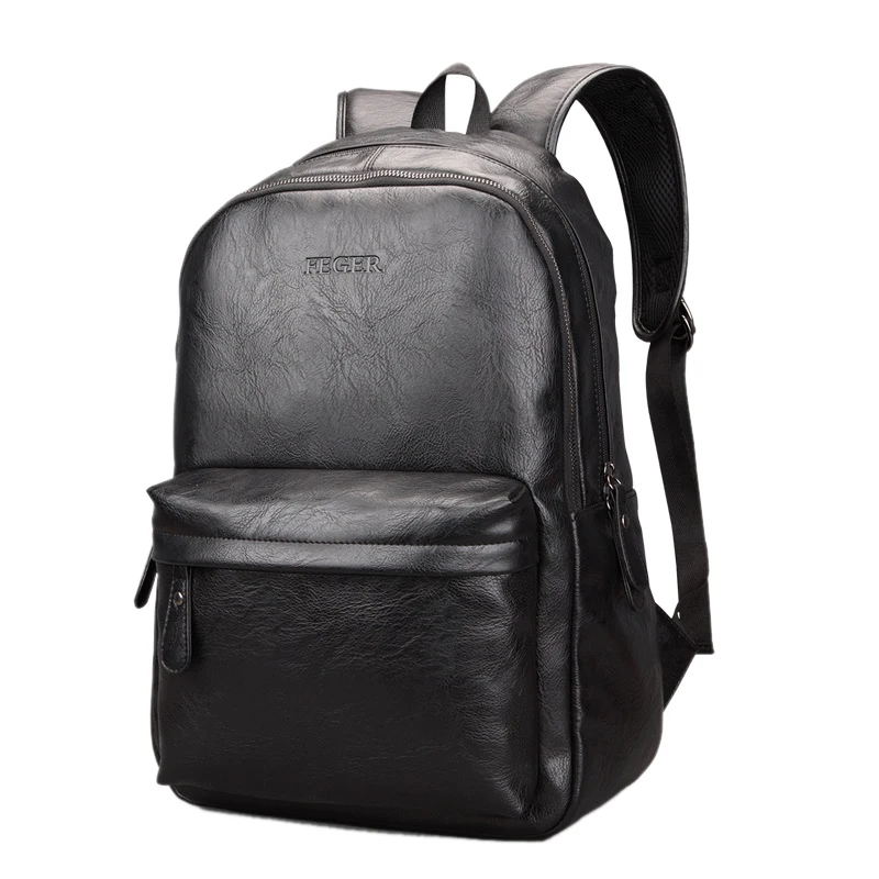 

BEAU-FEGER School Bags Laptop Backpack PU Men'S Leather Backpack Fashion Back Pack Waterproof Big Travel Daily Men Shoulder Bag