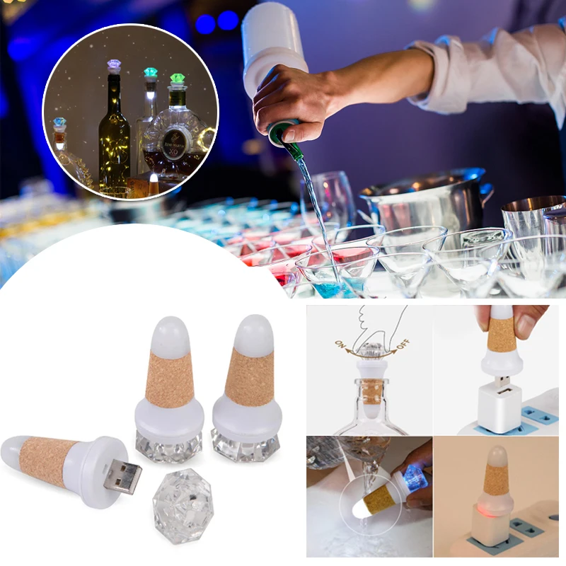 

1pcs Wine Bottle LED Diamond Cap Light USB 7-Colors Cork Lantern Home Bedroom Bar