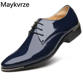 

2020 new men shoes patent leather business tide pointed toe lace-up Flats men's casual shoes Fashion plus size 38-48 Color 5