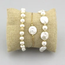 10 шт./лот Модный милый жемчужный браслет, Пресноводный Жемчуг Шарм, регулируемый коннектор ручной работы эластичный браслет ювелирные изделия