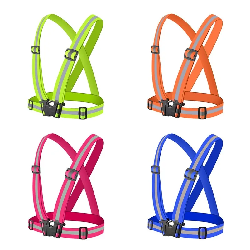 4 Color de seguridad ajustable de seguridad reflectante de alta visibilidad Chaleco de seguridad vial de rayas chaqueta de correr de noche venta al por mayor