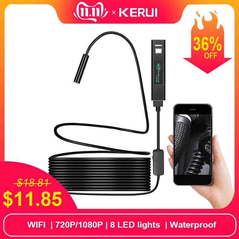 

WIFI Endoscope Camera Mini Waterproof Soft Cable Inspection Camera 8mm 1M USB Endoscope Borescope IOS Endoscope For Iphone