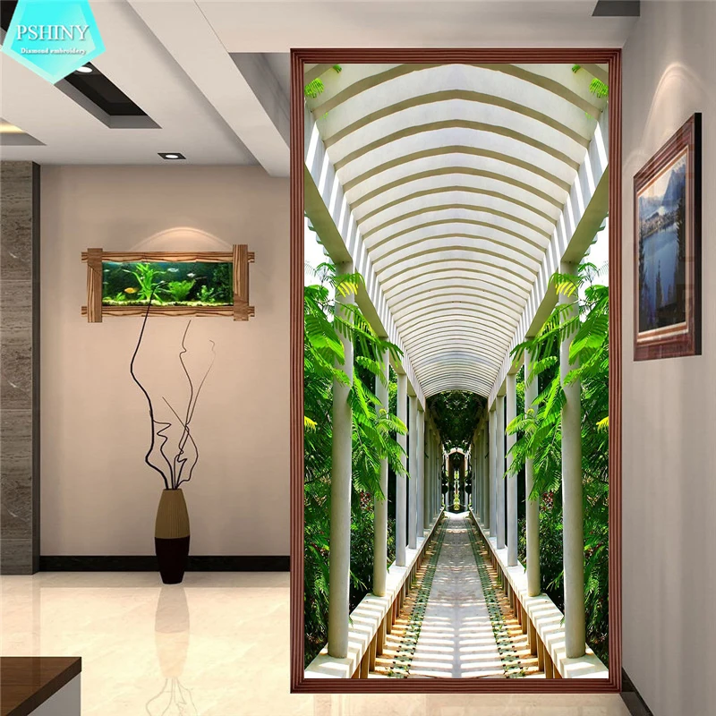 

PSHINY 5D DIY Diamond embroidery sale Bright Corridor Picture Full Square rhinestone scenery Diamond Painting cross stich
