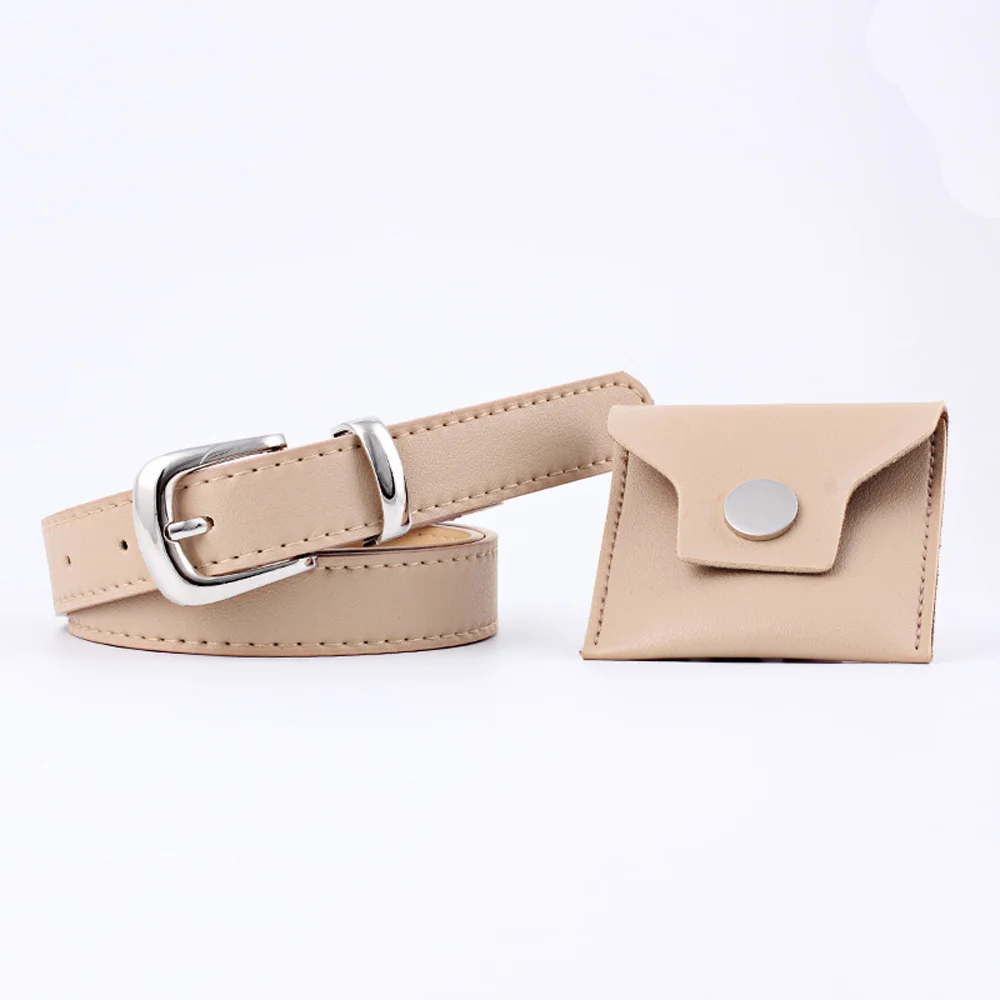 Silver Buckle-Khaki Женские поясные ремни из искусственной кожи Регулируемый ремень с мини-сумкой пояс - Цвет: Silver Buckle-Khaki