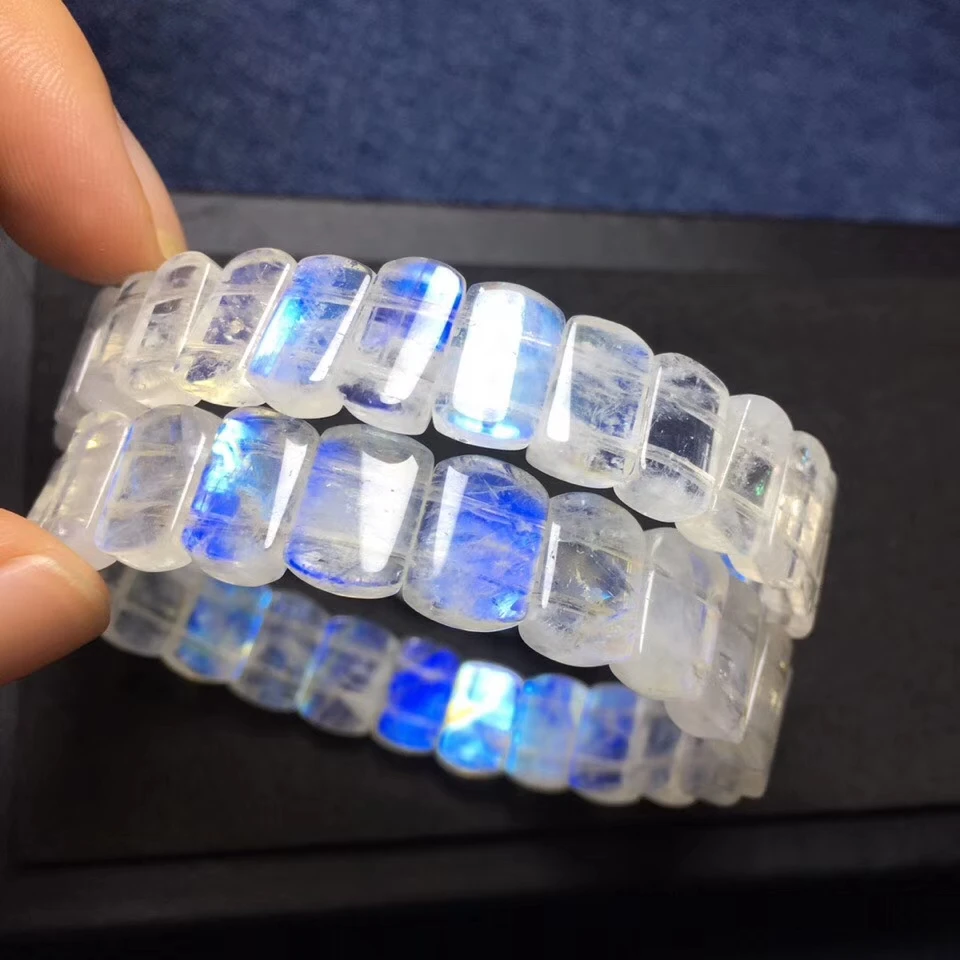 Естественный синий свет браслеты с лунным камнем белые самоцветы прямоугольные
