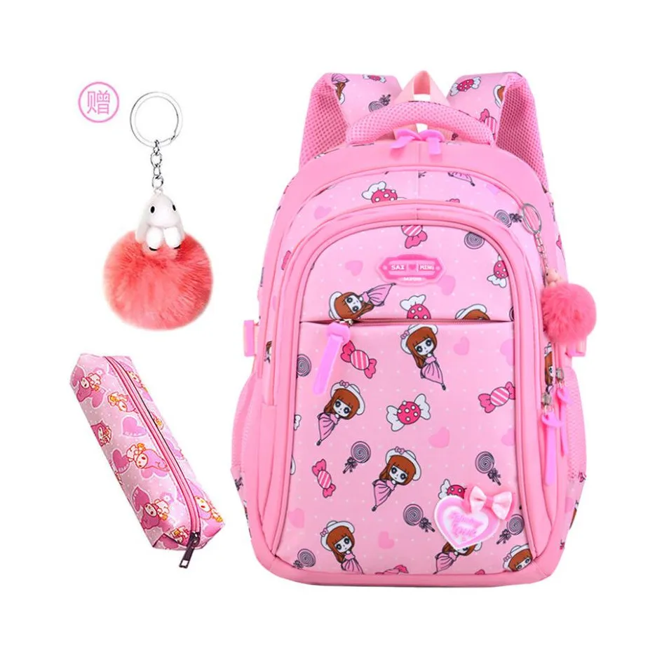 OKKID/школьные сумки для девочек; Детский водонепроницаемый нейлоновый школьный рюкзак с рисунком из мультфильма; детская сумка для книг; милый чехол-карандаш для ручек; Рождественский подарок для девочек - Цвет: pink