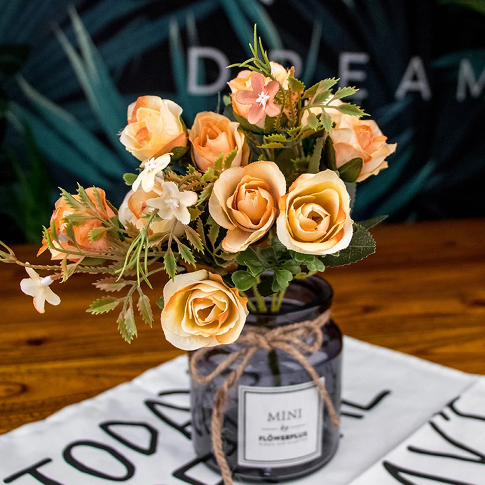 

Artificial Flower European Autumn Color 5 Fork Rose Decorative Flower Fake Flower Wedding Artificial Flower Flower Crepe
