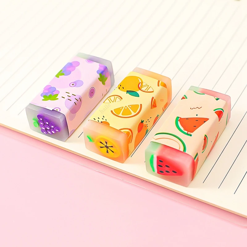 Cute Candy Color Strawberry Fruit Erasers Soft Pencil Erasers For Kids Rubber Toy Stationery Supplies