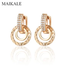 MAIKALE новые модные круглые серьги-гвоздики для женщин геометрические двойные круглые золотые серебряные серьги с покрытием из Кубического циркония подарки