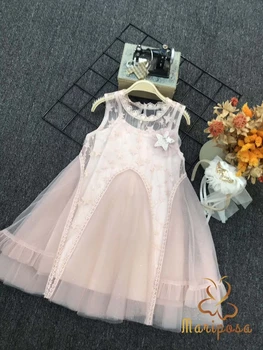 

6510 Sleeveless Lace Embroidery Princess Baby Girl Dress 2020New Summer Party Wedding Kid Dress For Girl Wholesale Child Clothes