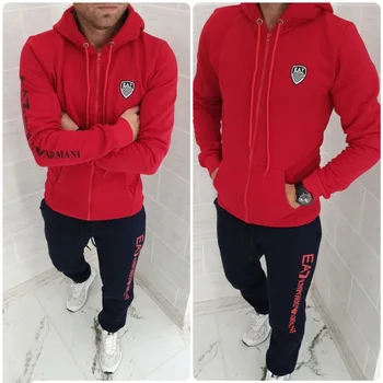 

2020 Men's Fashion Hooded Sports Leisure Sweater Set Printed Tracksuit Pullover Sweatshirt Trousers With Pockets Tracksuit Suits